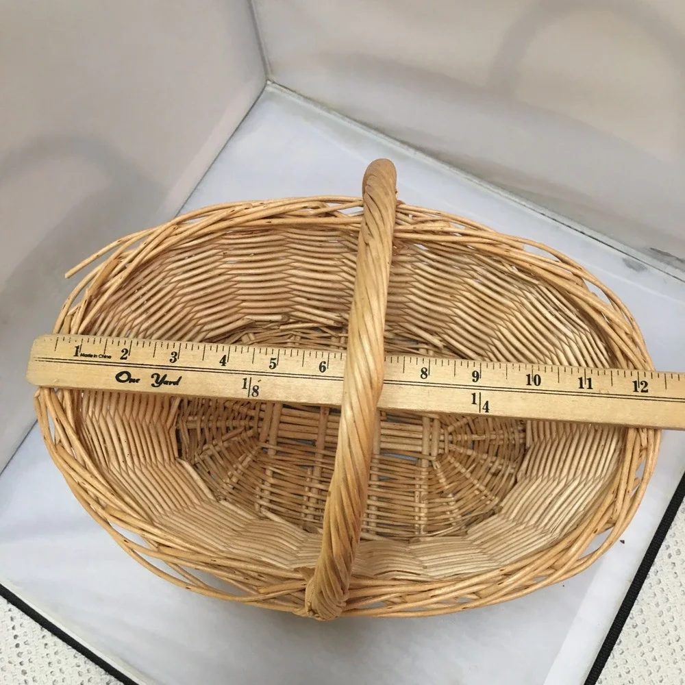 Wicker Basket Medium Natural Tan Oval Woven Willow Handle Cottagecore Farmhouse